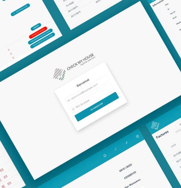 Écrans de la plateforme web d'envoi de fichiers pour Check my House